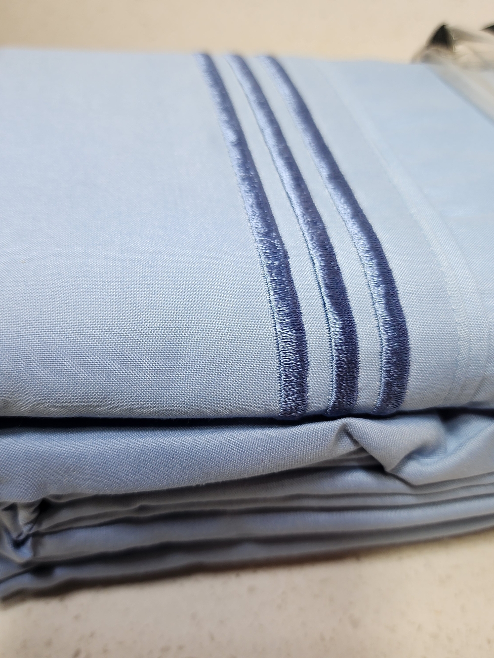 4pk Pillow Cases Light Blue with Navy Embroidered Trim New With Tags